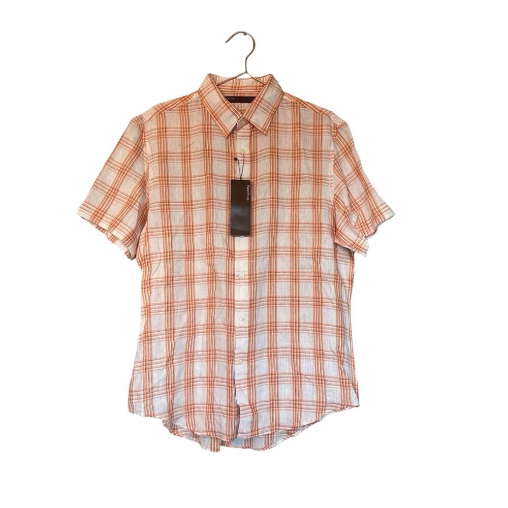Perry Ellis Red Linen Short Sleeve Button Down Shirt -